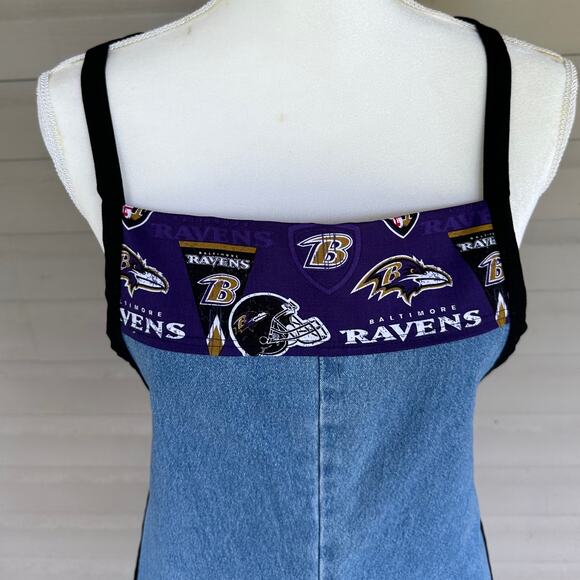 Handmade NFL Ravens Apron Recycled Denim Pockets - Picture 3 of 4